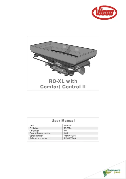 Vicon RO XL Comfort Control II Spreaders Disc Rear mounted 2014 Operation Maintenance Manual PDF download