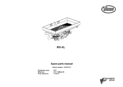 Vicon RO XL Spreaders Disc Rear mounted 2007 Sn 77306-01 Operation Maintenance Manual PDF download