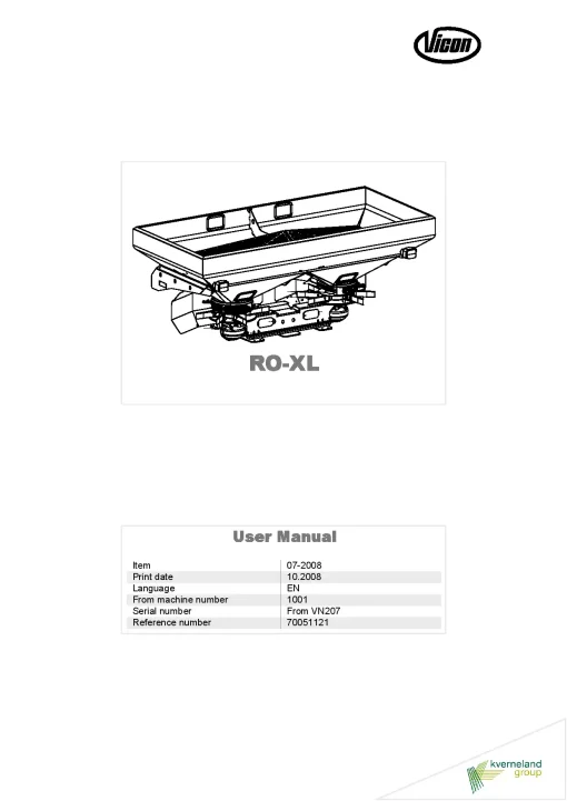 Vicon RO XL Spreaders Disc Rear mounted 2008 Operation Maintenance Manual PDF download