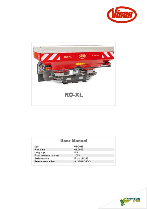 Vicon RO XL Spreaders Disc Rear mounted 2019 Operation Maintenance Manual PDF download
