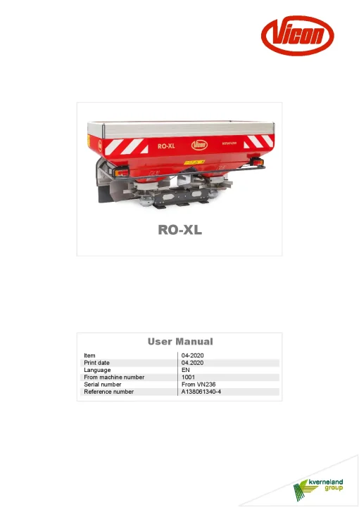 Vicon RO XL Spreaders Disc Rear mounted 2020 Operation Maintenance Manual PDF download