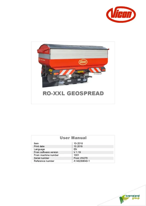 Vicon RO XXL GEOSPREAD Disc Rear mounted 10.2018 Operation Maintenance Manual PDF download