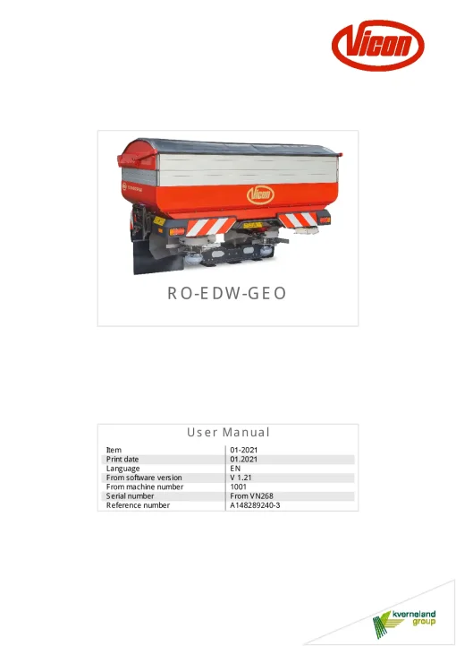 Vicon ROEDW GEO Spreaders Disc Rear mounted 2021 Operation Maintenance Manual PDF download