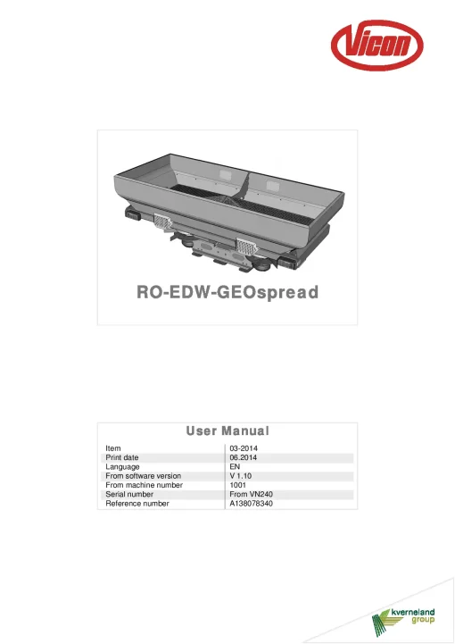 Vicon ROEDW GEOSpread Disc Rear mounted 2014 Operation Maintenance Manual PDF download