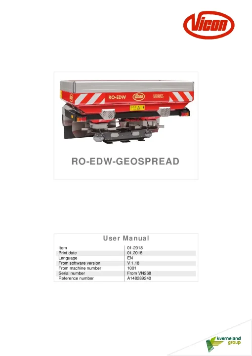 Vicon ROEDW GEOSpread Disc Rear mounted 2018 Operation Maintenance Manual PDF download