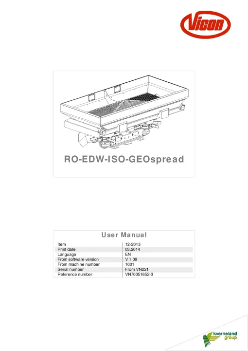 Vicon ROEDW ISO GEOSpread Disc Rear mounted 2014 Operation Maintenance Manual PDF download