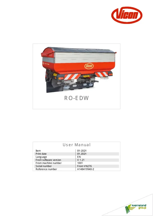 Vicon ROEDW Spreaders Disc Rear mounted 2021 Operation Maintenance Manual PDF download