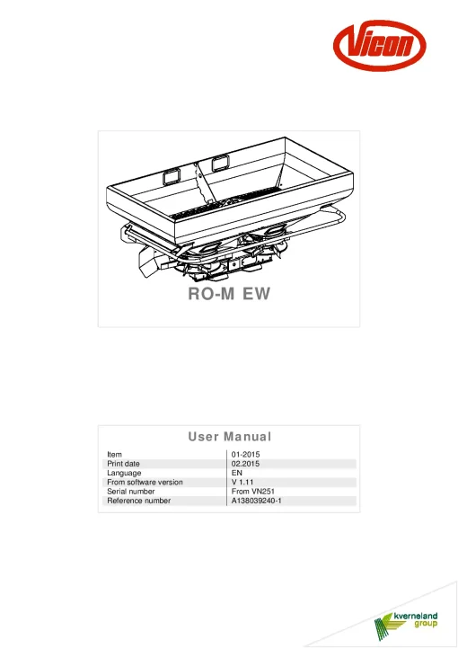 Vicon ROM EW Spreaders Disc Rear mounted 01.2015 Operation Maintenance Manual PDF download
