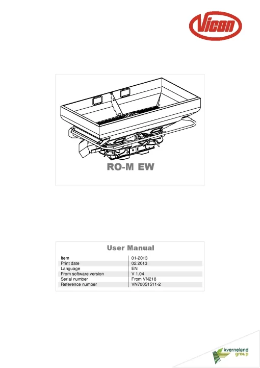 Vicon ROM EW Spreaders Disc Rear mounted 2013 Operation Maintenance Manual PDF download