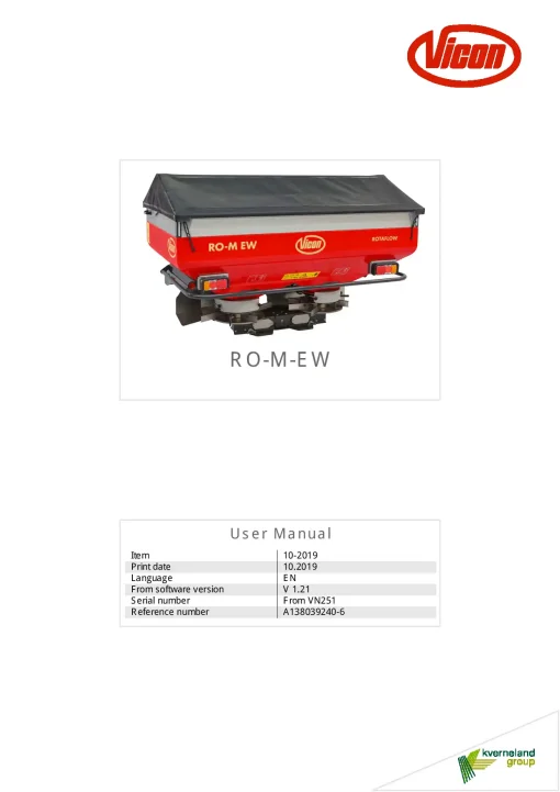 Vicon ROM EW Spreaders Disc Rear mounted 2019 Operation Maintenance Manual PDF download