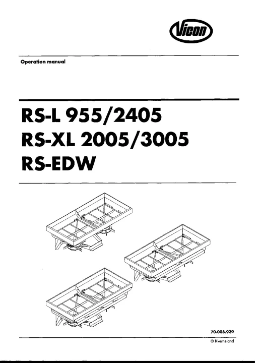 Vicon RSL 955-2405 RSXL 2005-3005 RS EDW Spreaders Disc Rear mounted 70008939 Operation Maintenance Manual PDF download
