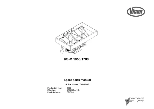 Vicon RSM 1050 - 1700 Spreaders Disc Rear mounted 2004 Parts Manual Catalog Pdf Download