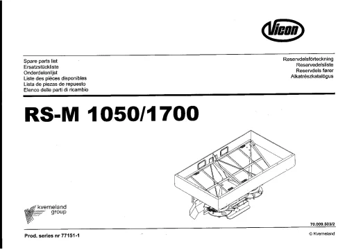 Vicon RSM 1050 - 1700 Spreaders Disc Rear mounted 70009503-2 Parts Manual Catalog Pdf Download