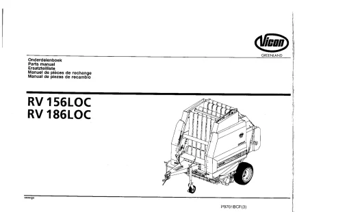 Vicon RV- 156 186 -LOC Round Baler P9701BCF(3) Parts Manual Catalog Pdf Download