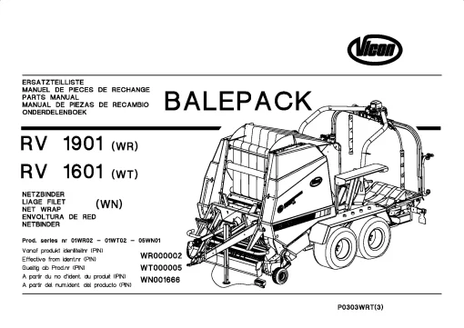 Vicon RV 1601 1901 Bale pack Round Baler wrapper_01WRT02 Parts Manual Catalog Pdf Download