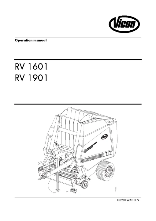 Vicon RV- 1601 1901 Round Baler G0201WAD3EN Operation Maintenance Manual PDF download