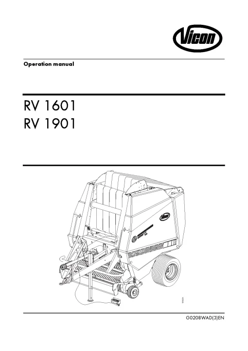 Vicon RV- 1601 1901 Round Baler G0208WAD3EN Operation Maintenance Manual PDF download
