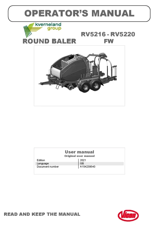 Vicon RV- 5216 5220 Flexiwrap Round Baler wrapper 2021 Operation Maintenance Manual PDF download