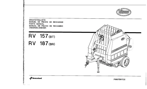 Vicon RV157(BT) RV187(BR Round Balers P9807BRT(3) Parts Manual Catalog Pdf Download