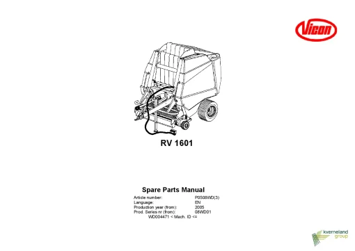 Vicon RV1601 Round Baler 2005 08WD01 Parts Manual Catalog Pdf Download