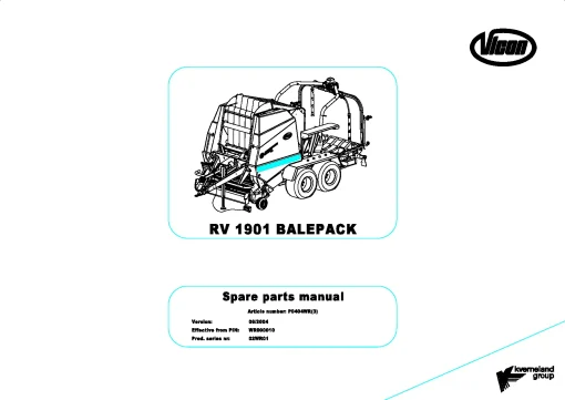 Vicon RV1901 Bale pack Round Baler wrapper_02WR01 Parts Manual Catalog Pdf Download