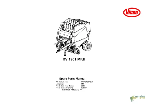 Vicon RV1901 MK II Balers Round 2007 Parts Manual Catalog Pdf Download
