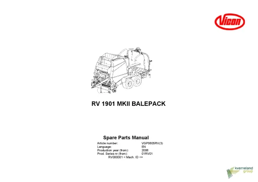 Vicon RV1901 MKII BalePack Round Baler wrapper 2006_01RV01 Parts Manual Catalog Pdf Download