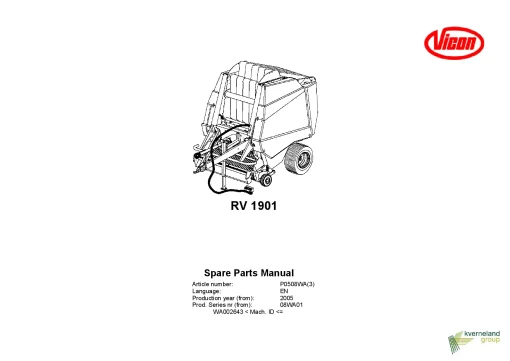 Vicon RV1901 Round Baler 2005 08WA01 Parts Manual Catalog Pdf Download