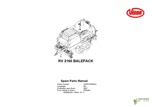 Vicon RV2160 Bale pack Round Baler wrapper 2007_03RW01 Parts Manual Catalog Pdf Download