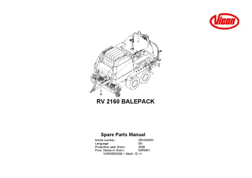 Vicon RV2160 Bale pack Round Baler wrapper 2009-04RW01 Parts Manual Catalog Pdf Download