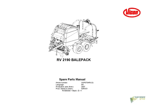 Vicon RV2190 Bale pack Round Baler wrapper 2007_03RV01 Parts Manual Catalog Pdf Download