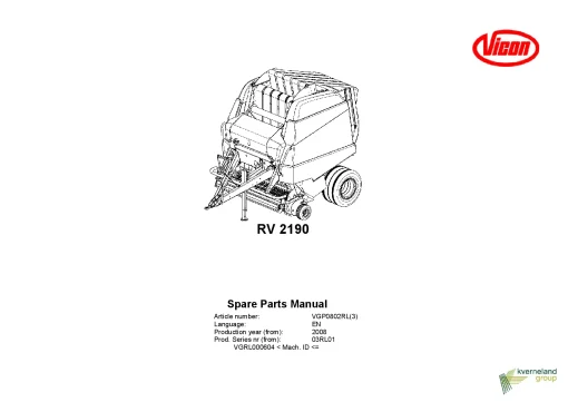Vicon RV2190 Round Baler 2008_03RL01 Parts Manual Catalog Pdf Download