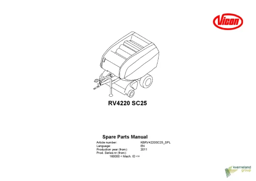 Vicon RV4220 SC25 Round Balers 2011 Parts Manual Catalog Pdf Download