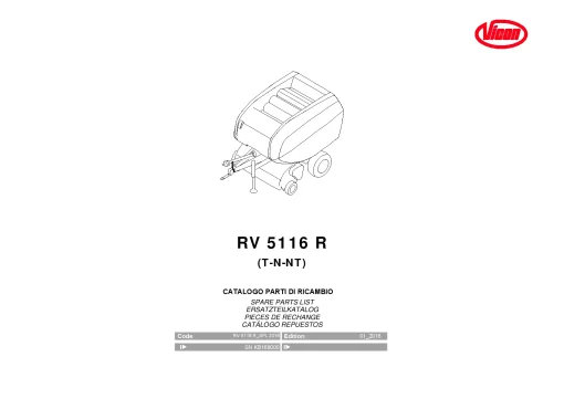 Vicon RV5116 R Round Baler 2016 Parts Manual Catalog Pdf Download