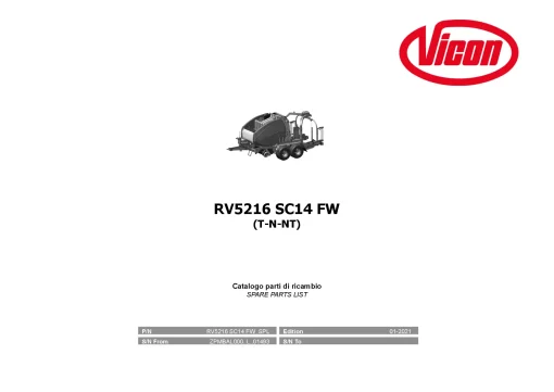 Vicon RV5216 SC14 Flexiwrap Round Baler wrapper 2021 Parts Manual Catalog Pdf Download