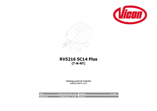 Vicon RV5216 SC14 Plus Round Baler 20 Parts Manual Catalog Pdf Download