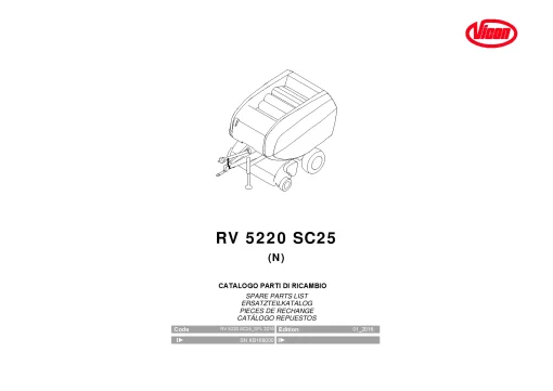 Vicon RV5220 SC25 Round Balers 2016 Parts Manual Catalog Pdf Download