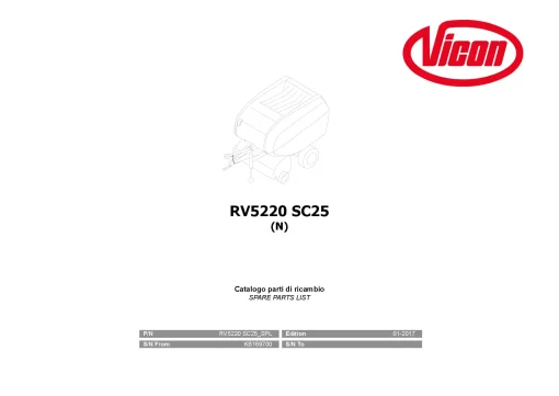 Vicon RV5220 SC25 Round Balers 2017 Parts Manual Catalog Pdf Download