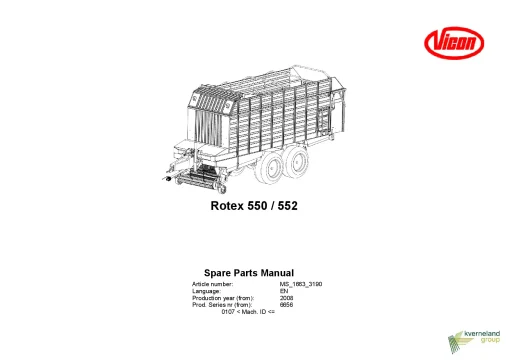 Vicon Rotex 550 552 Loader wagon 2008 Parts Manual Catalog Pdf Download