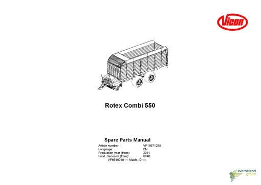 Vicon Rotex 550 Loader wagon 2011 Parts Manual Catalog Pdf Download