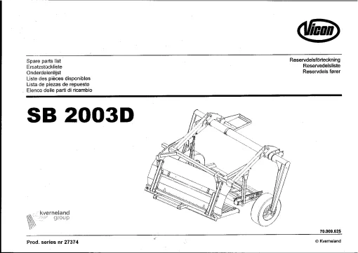 Vicon SB2003D Mowers and mower conditioners Parts Manual Catalog Pdf Download