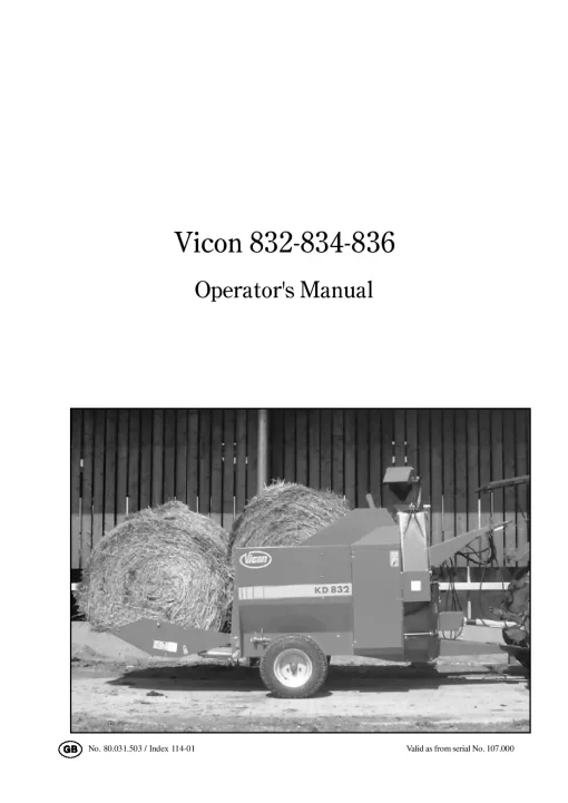 Vicon Shredex 832 834 836 Bale choppers feeders Operation Maintenance Manual PDF download