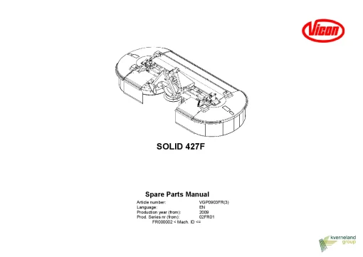 Vicon Solid 427F Mower Conditioner 2009 02FR01 Parts Manual Catalog Pdf Download
