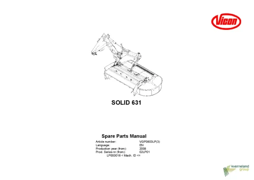 Vicon Solid 631 Mower Conditioner 2008 02LP01 Parts Manual Catalog Pdf Download