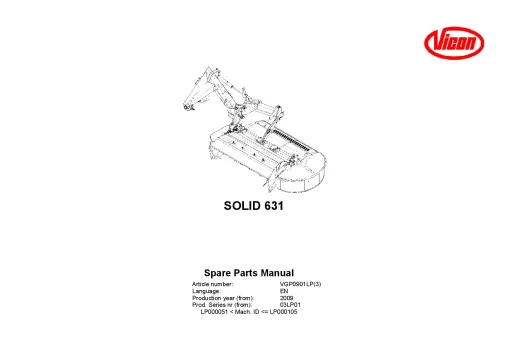 Vicon Solid 631 Mower Conditioner 2009 03LP01 Parts Manual Catalog Pdf Download