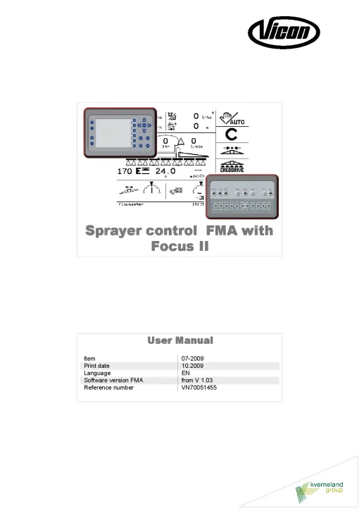 Vicon Sprayer control FMA with Focus II Operation Maintenance Manual PDF download