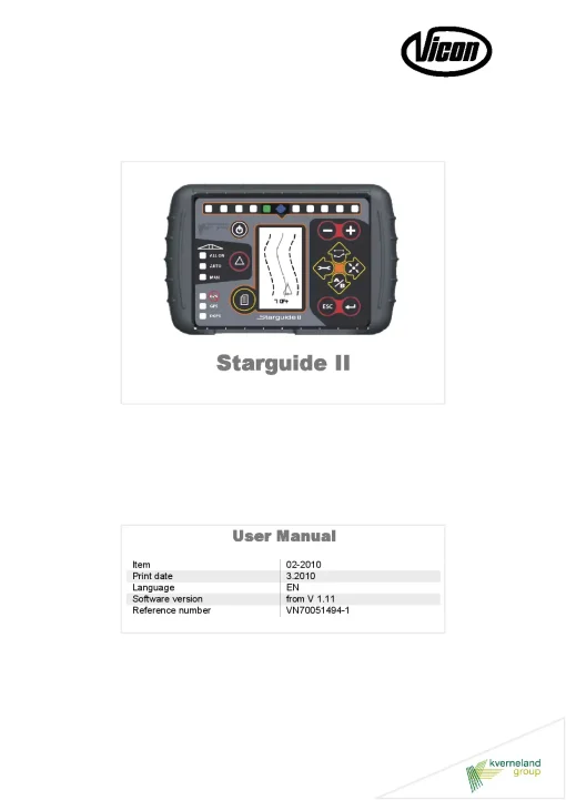 Vicon Starguide II Sprayers Mounted 2010 Operation Maintenance Manual PDF download