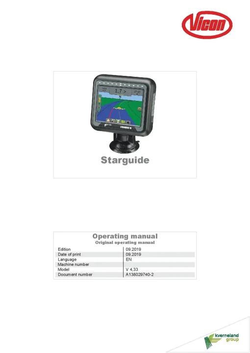 Vicon Starguide IV Sprayers Mounted 2019 Operation Maintenance Manual PDF download