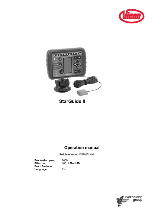 Vicon StarguideII Sprayers Mounted 2009 Operation Maintenance Manual PDF download