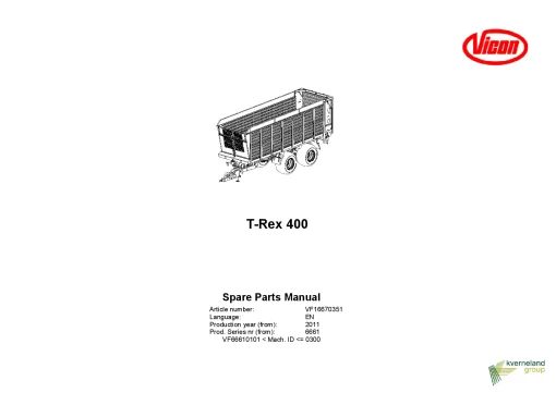 Vicon T-Rex 400 Silage equipment 2011 Operation Maintenance Manual PDF download